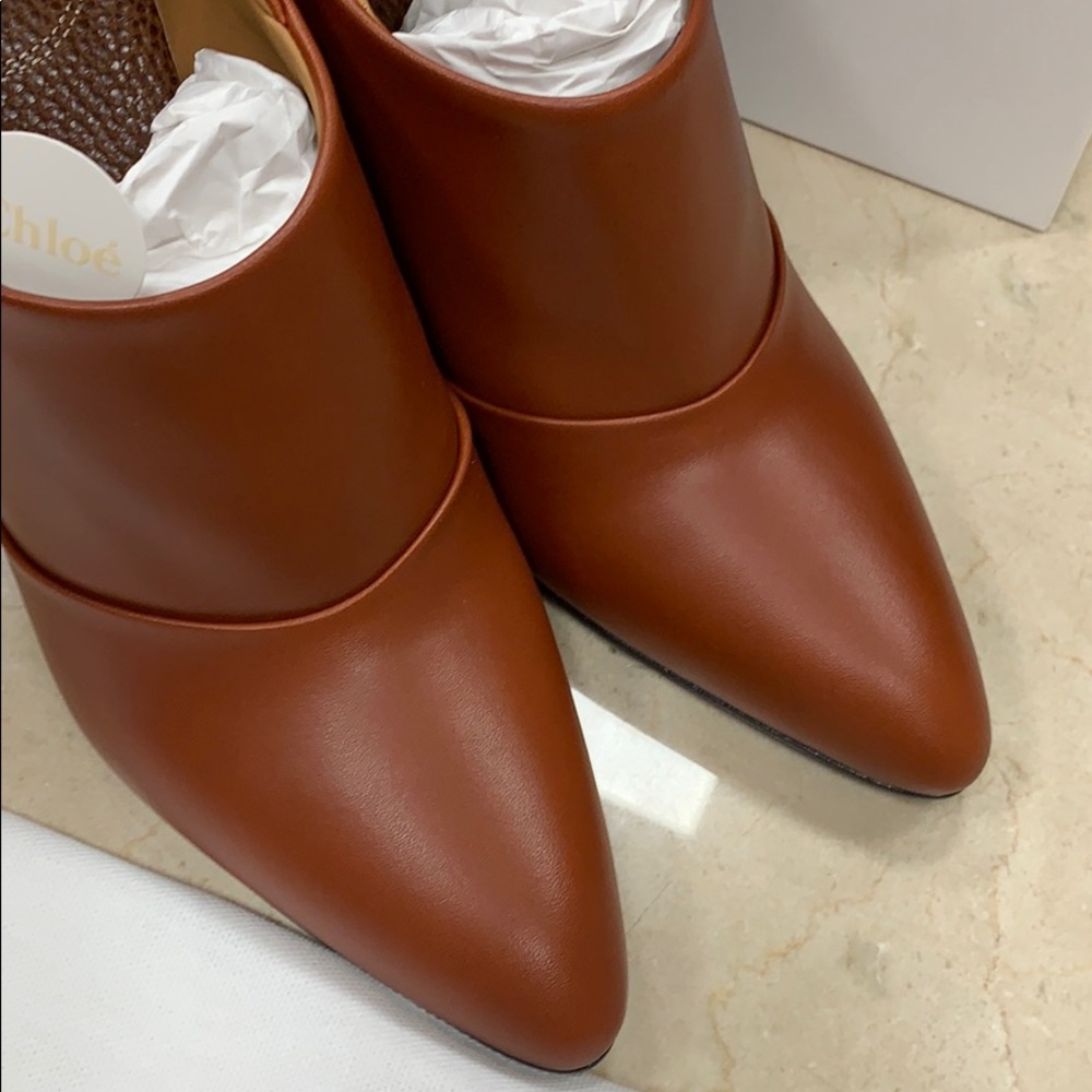 CHLOE WAVE SLINGBACK IN SEPIA BROWN LUXURY SMOOTH LEATHER WAVE HEEL SZ EU 38.5 - Picture 5 of 10